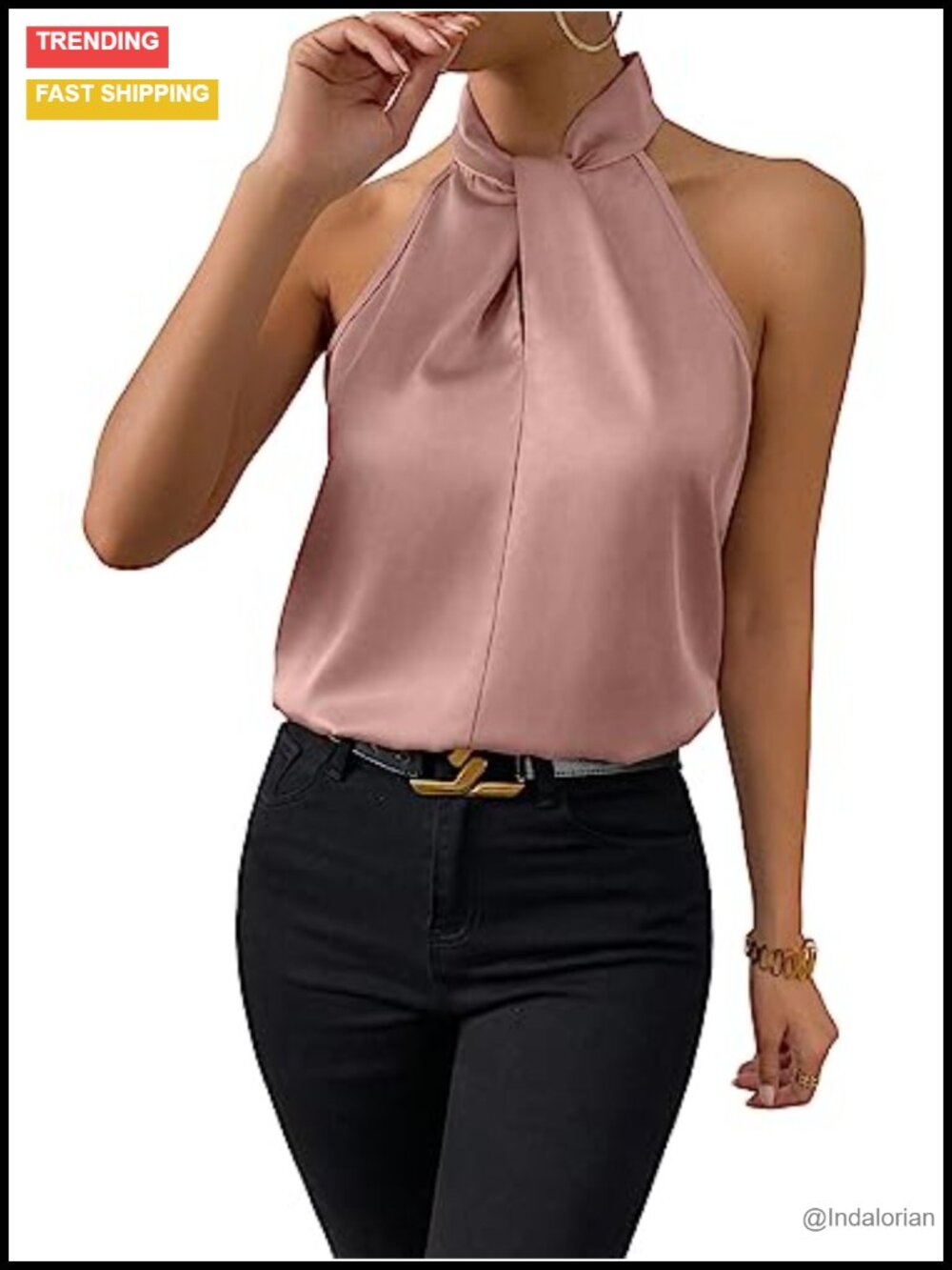 SweatyRocks Twist Front Halter Sleeveless Satin Blouse